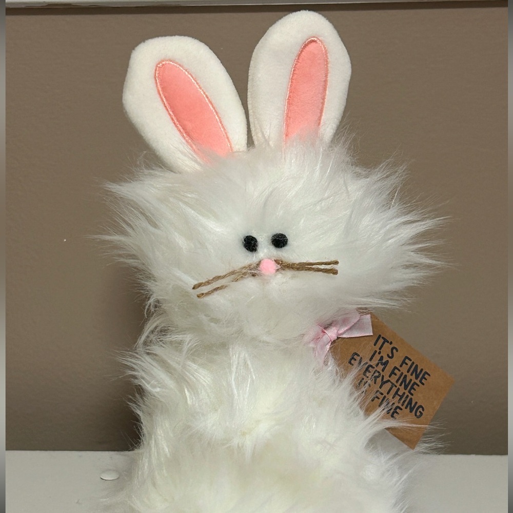 Frazzled BUNNY faux fur spring decor I’m Fine It’s Fine White Fuzzy Bunny Easter